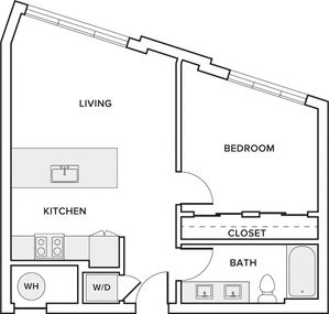 615 square foot one bedroom one bath apartment floorplan image