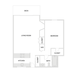 1 bed 1 bath 2D floorplan of Creekwood Apartments