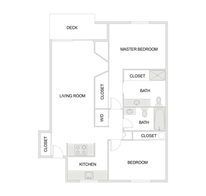 2 bed 2 bath 2D floorplan of Creekwood