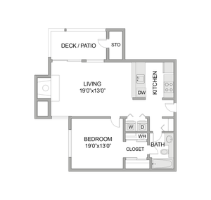 1 Bed 1 Bath Floor Plan