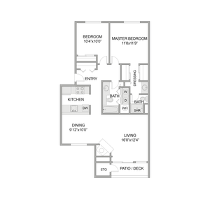 2 Bed 2 Bath flooplan
