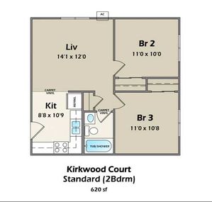 2 Bedroom Floor Plan | Campus View & Kirkwood Court | Cedar Rapids, Iowa