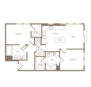 918 square foot two bedroom two bath floor plan image