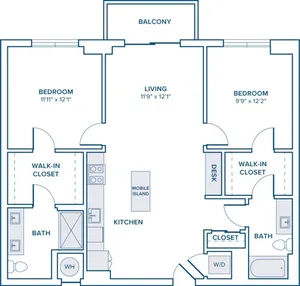 1143-1148 square foot two bedroom two bath apartment floor plan in St. Petersburg, FL