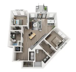 The Ursula 2-bedroom, 2-bathroom, 1,111-square-foot floor plan at Woodburn Exchange in East Walnut Hills.