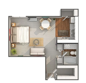 arrive 4301 evergreen 1 bed floorplan