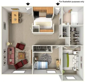 Two Bedrooms | One Bathroom Executive | 975 sqft | Walk-in Closet