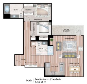 2 Beds |  2 Baths |  "apartment"