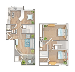 Oak Townhome | 2-Bedroom Floorplan