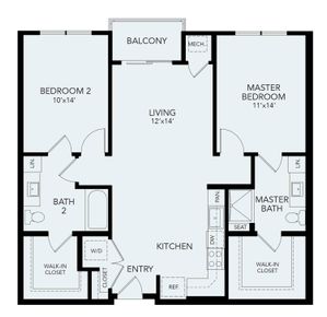 B1b | 2 bed 2 bath | 1092 sq ft