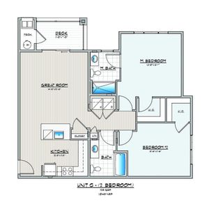 Elegant 2-bedroom floor plan with a spacious great room and private deck.