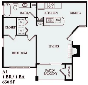 1 Bedroom / 1 Bath 650 SF
