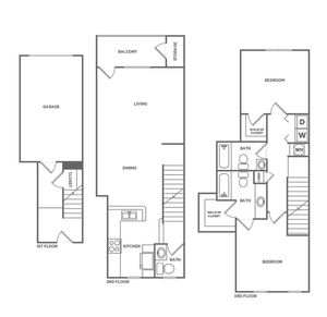 Two Bedroom Two and a Half Bath (1400 SF)