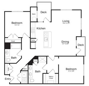 Two Bedroom Two Bath (1280 SF)