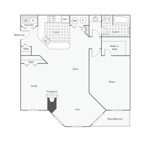 1 BR x 1 BA - B1 (Affordable 50) Floorplan