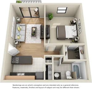 Parkside 1 bedroom 1 bathroom floor plan