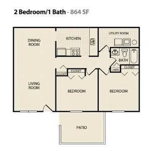 2 Bed/ 1 Bath Floorplan