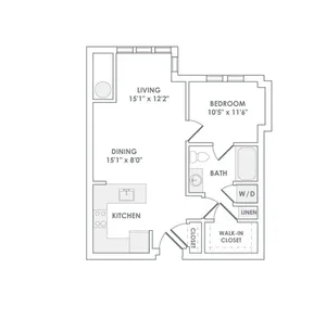 804 square foot one bedroom one bath apartment floorplan image