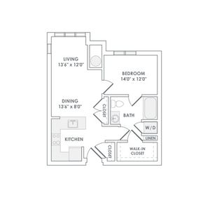 860 square foot one bedroom one bath apartment floorplan image