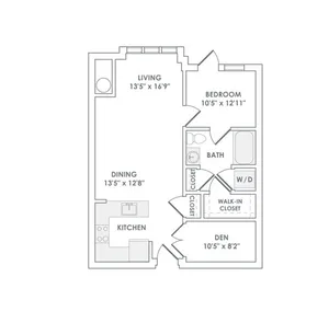 991 square foot one bedroom one bath apartment floorplan image