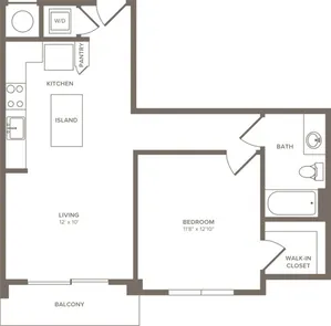 662 square foot one bedroom one bath apartment floorplan image