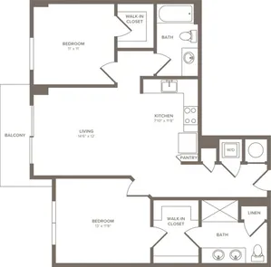 993 square foot two bedroom two bath apartment floorplan image