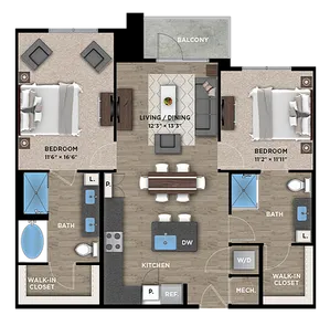 2+2B Floor Plan