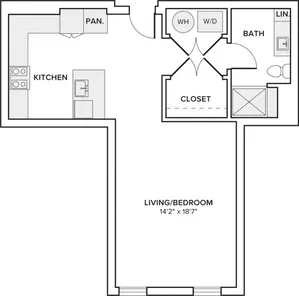681 square foot studio one bath floor plan image