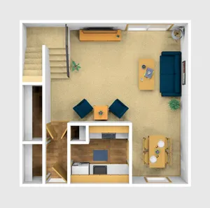 Two Bedroom Furnished 3D View (Lower Floor)
