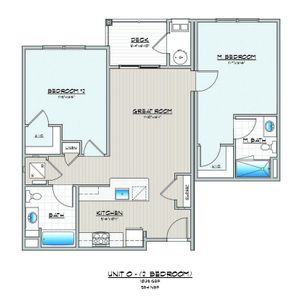 Sophisticated floor plan featuring 2 bedrooms, a great room, and modern kitchen.