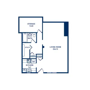 Efficient floor plan featuring a spacious living room, cozy kitchen, ample storage room, and utility space. Perfect for comfortable living.