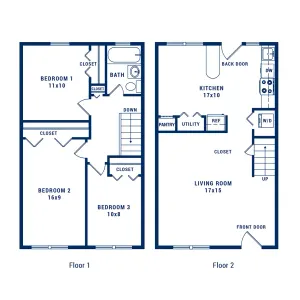 Charming two-story floor plan featuring 3 bedrooms, a spacious kitchen, and an inviting living room.