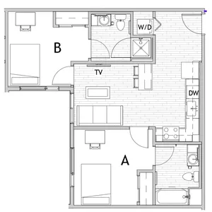 2 Bedroom Floor Plan 3 | CSU Off Campus Housing | Uncommon Fort Collins