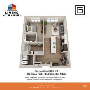 1 BR + Den/1BA