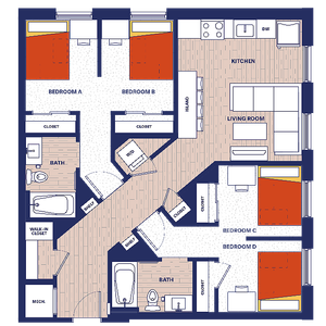 2 BEDROOM, 2 BATH DOUBLE OCCUPANCY