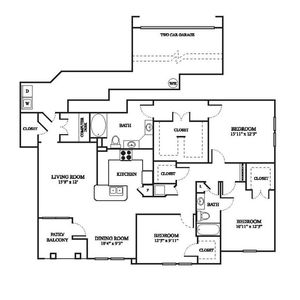F1 Floor Plan | 3 Bedroom with 2 Bath | 1575 Square Feet | The Raveneaux | Apartment Homes