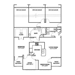 C1 Floor Plan | 1 Bedroom with 1 Bath | 1032 Square Feet | The Raveneaux | Apartment Homes