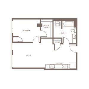 690 square foot one bedroom with walk-in closet one bath apartment floorplan image