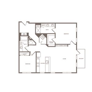 1355 square foot two bedroom two bath apartment floorplan image