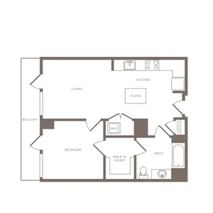 752 square foot one bedroom one bath apartment floor plan image