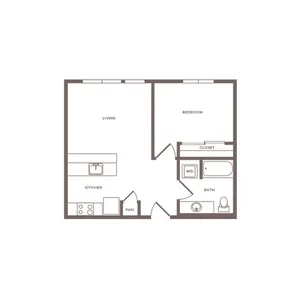 624 square foot one bedroom one bath apartment floorplan image