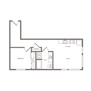 One bedroom ranging from 701 to 702 square feet one bath apartment floorplan image