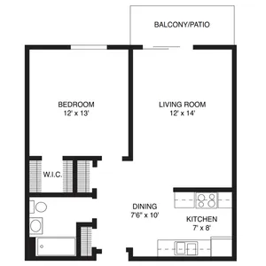 1 Bedroom, 1 Bathroom Floor Plan at Willow Hill Apartments in Justice IL