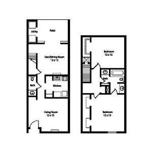 Two Bedroom/ One and a Half Bath, 1129 SqFt