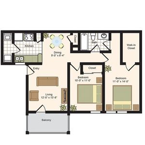 B2 | 2x2 | 875 sq ft