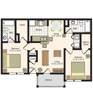 C2 | 2x2 | 950 sq ft