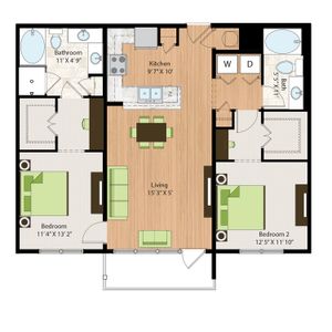 Two Bedroom Two Bath (1218 SF)