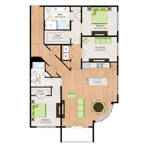 Two Bedroom Two Bath with Den (1750 SF)