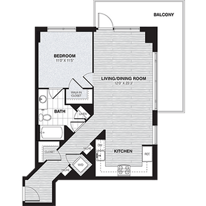 One Bedroom One Bath with Balcony (767 SF)