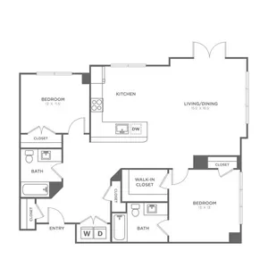 Two Bedroom Two Bath (1300 SF)
